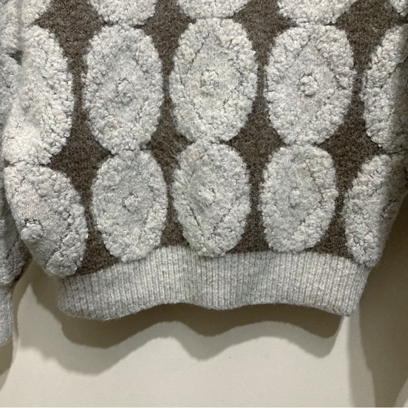 Zara Wool Blend Sweater Size Large Boucle Knit Circle Print Oversized Grey Brown - Picture 8 of 12